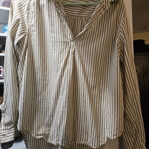 Velvet Heart Beige and Brown Striped Button Down Shirt